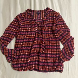 Gap Navy Floral Sheer Button Blouse